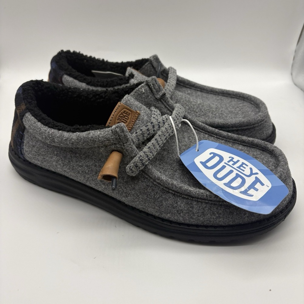 Hey Dude Wally Cozy Plaid Smoke Grey Multi Men's Sz 9 Slip On Loafers 44341-1VY